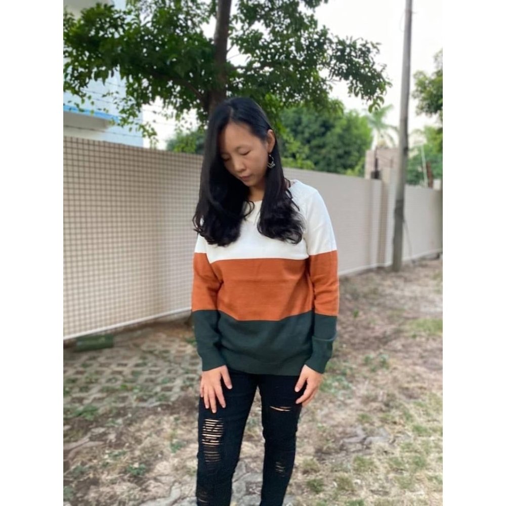 Shirley & Stone Color Block Off The Shoulder Sweater - Picture 3 of 7